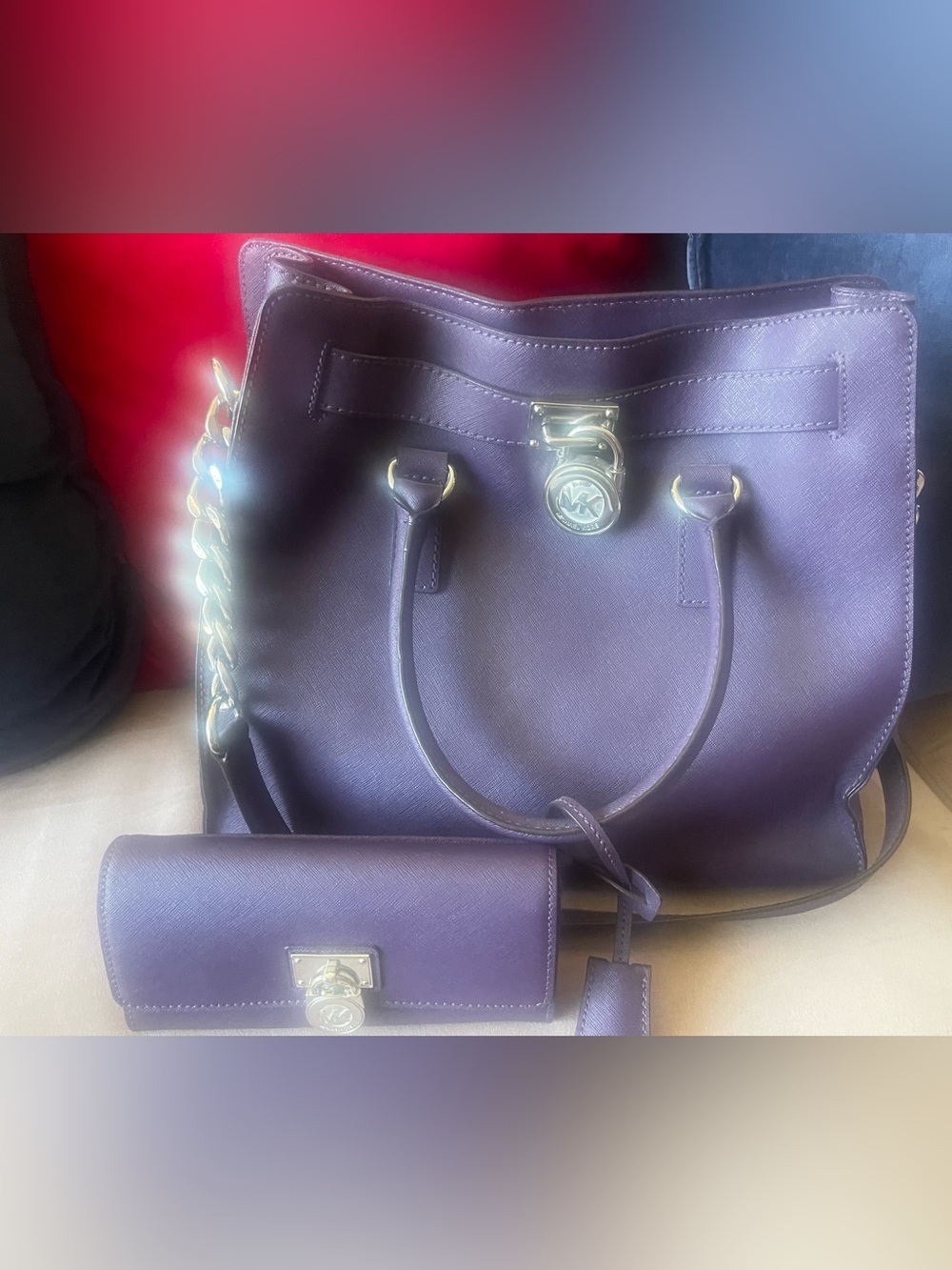 Michael Kors Purple Saffiano Leather Tote with Wallet